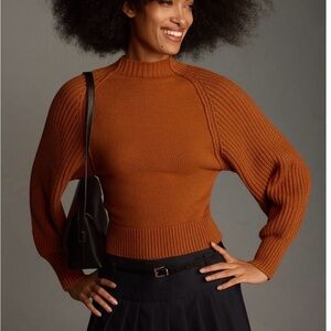 Maeve Mock-Neck Raglan Ribbed Sleeve Sweater | Small | Honey
